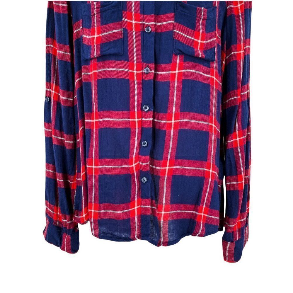 Blue Rain Plaid Open Back Button Up Long Sleeve Shirt Small - Picture 5 of 7